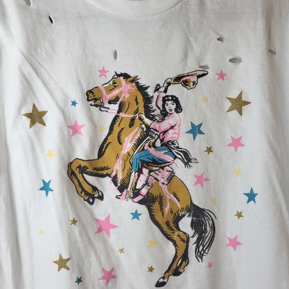 NWT American Highway Cowgirl Graphic Distressed Cropped Long Sleeve Cotton Tee - Picture 7 of 7